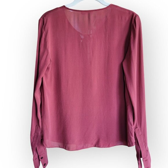 A.L.C. long-sleeve burgundy/wine semi-fancy front-tie Copenhagen blouse size 6 - Picture 2 of 8